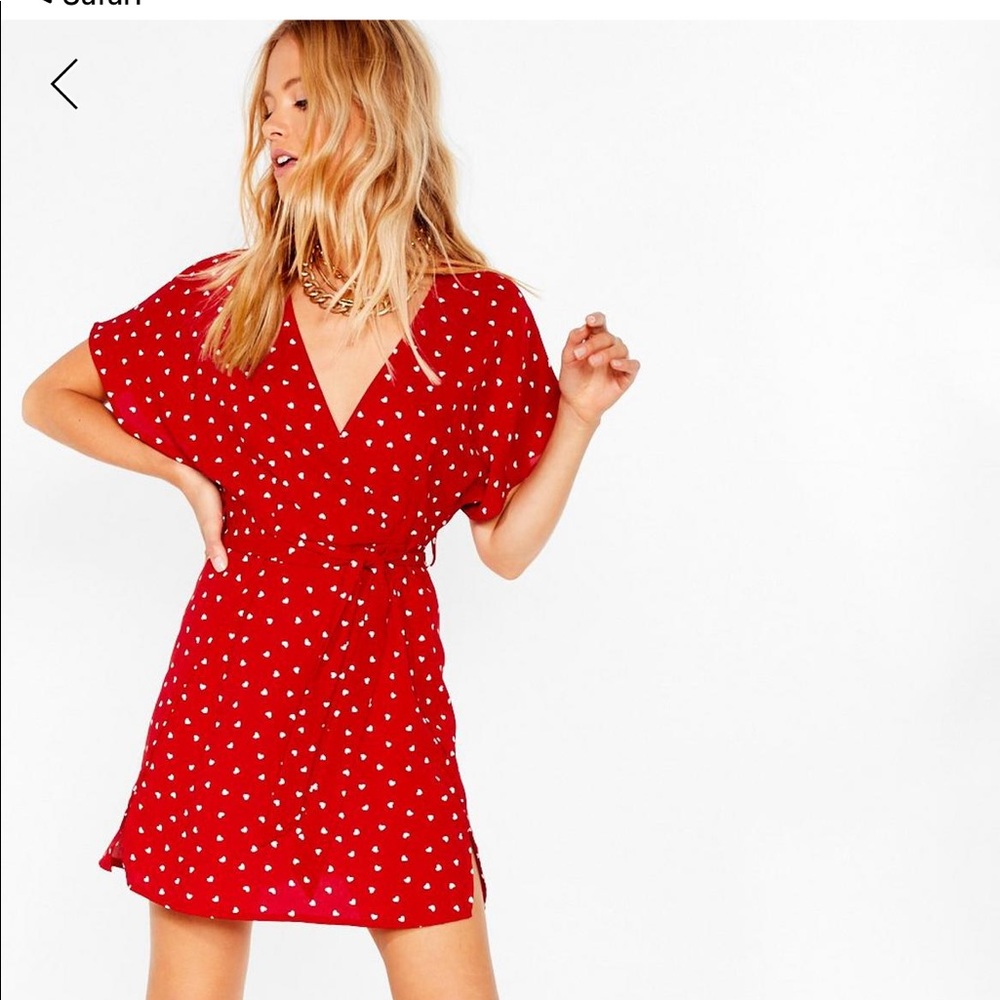 Nasty Gal heart-print faux wrap mini dress